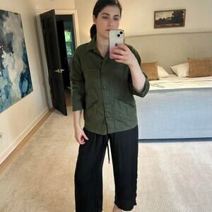 THE GREAT Olive/ Army Green button up collar light cotton tencel linen jacket XS